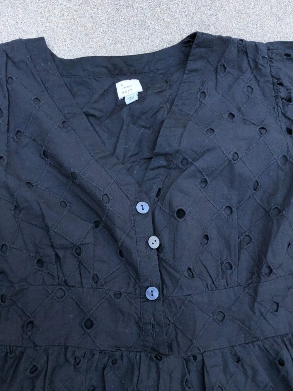 A NEW DAY Black Dress Women's LARGE Short Sleeve Button A Line - Picture 3 of 6